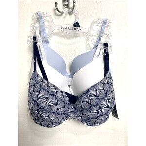 NAUTICA Intimates Push Up Bra Women's 3 Pack Size 36C T Shirt Navy Blue White